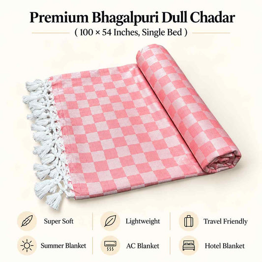 Premium 3D Bhagalpuri Dull Chadar for Single Bed | 100 X 54 Inches | Soft Cotton AC Blanket & Lightweight Summer Chadar