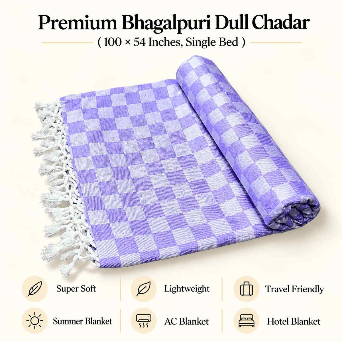 Premium 3D Bhagalpuri Dull Chadar for Single Bed | 100 X 54 Inches | Soft Cotton AC Blanket & Lightweight Summer Chadar