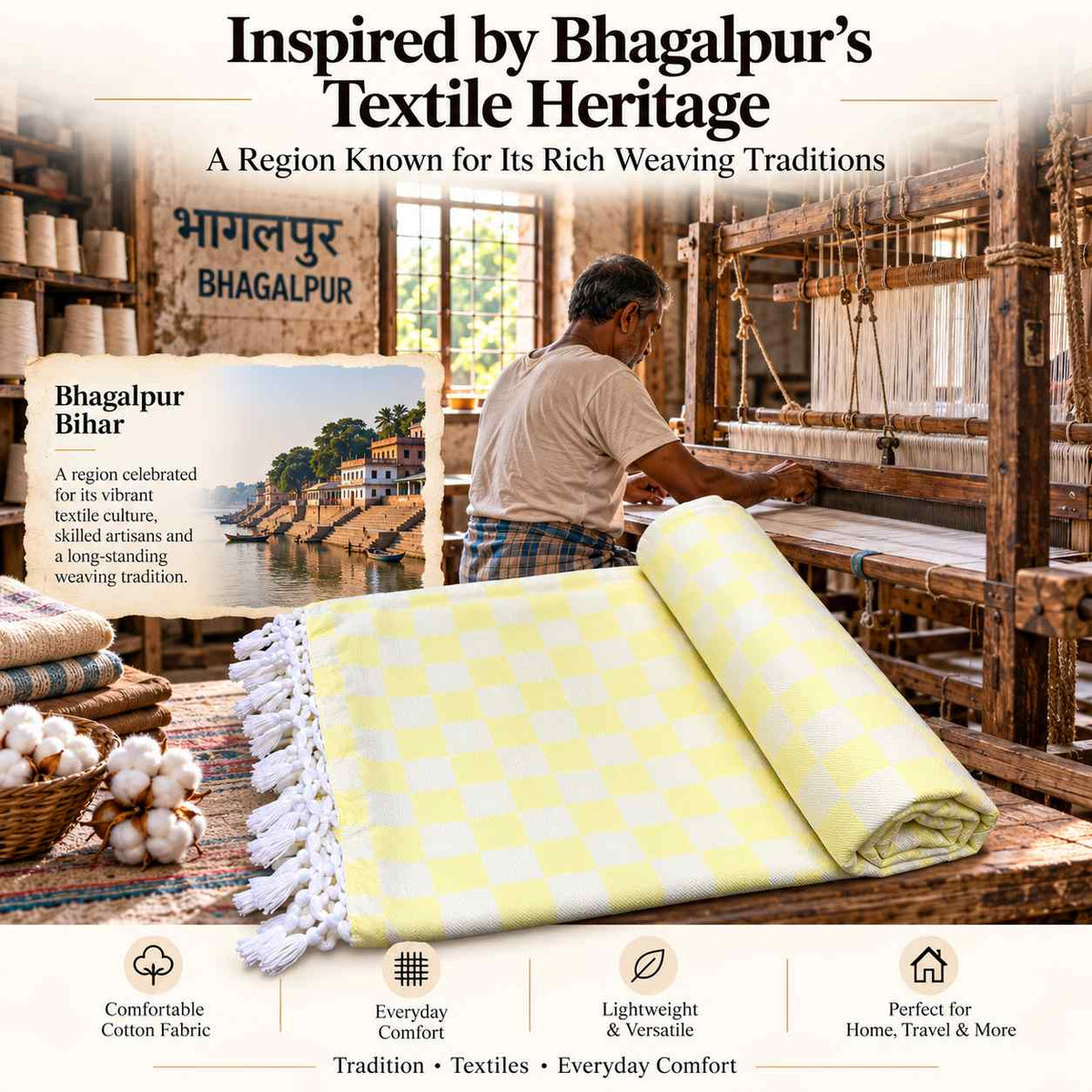 Premium 3D Bhagalpuri Dull Chadar for Single Bed | 100 X 54 Inches | Soft Cotton AC Blanket & Lightweight Summer Chadar