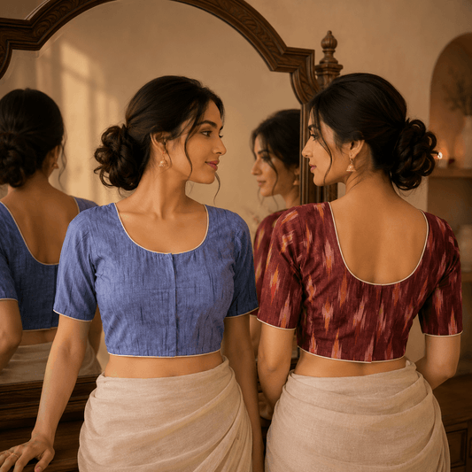 Riyashree Ikkat Cotton Ready-to-Wear Saree Blouse | Pack of 2