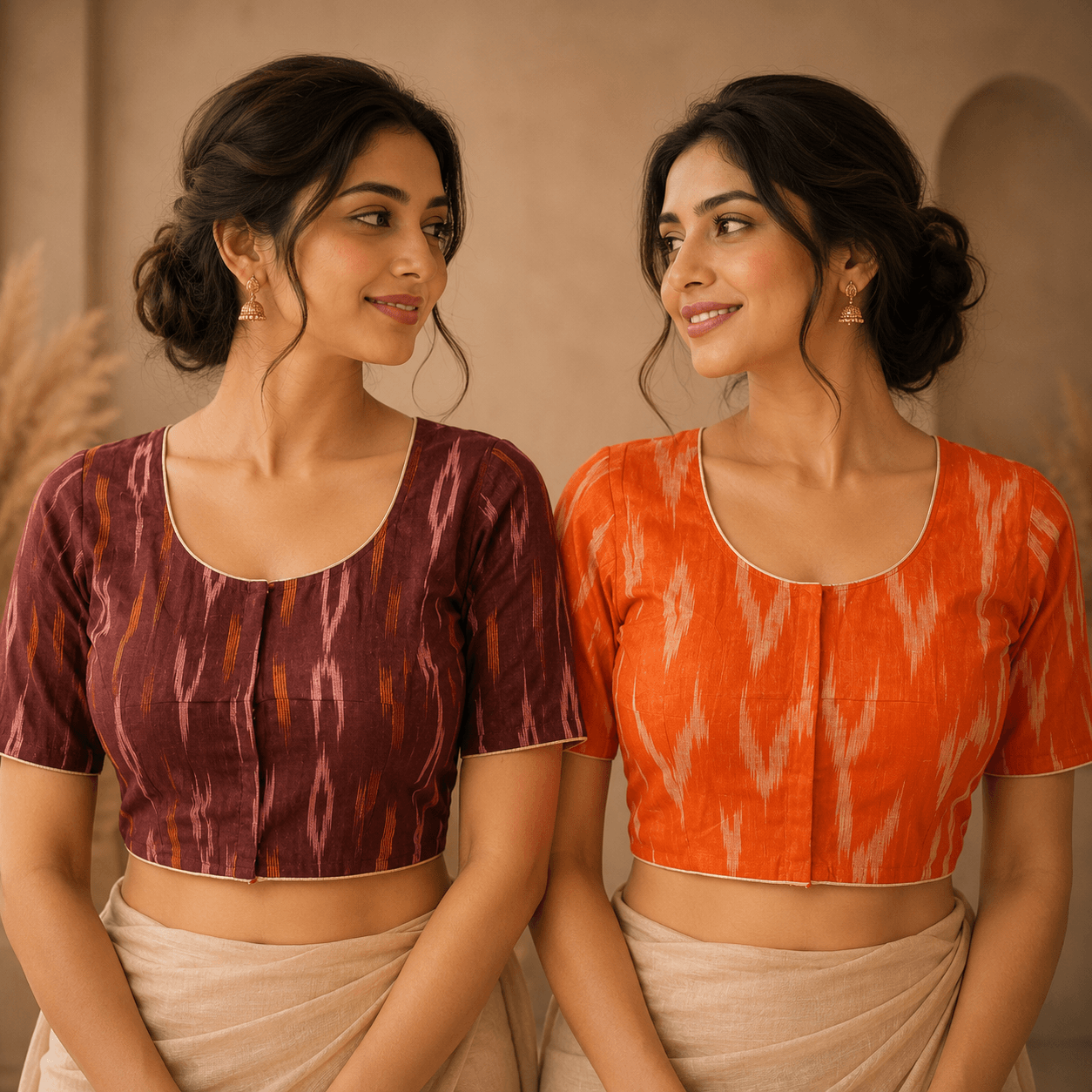 Riyashree Ikkat Cotton Ready-to-Wear Saree Blouse | Pack of 2