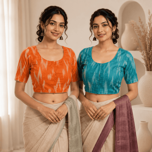 Riyashree Ikkat Cotton Ready-to-Wear Saree Blouse | Pack of 2
