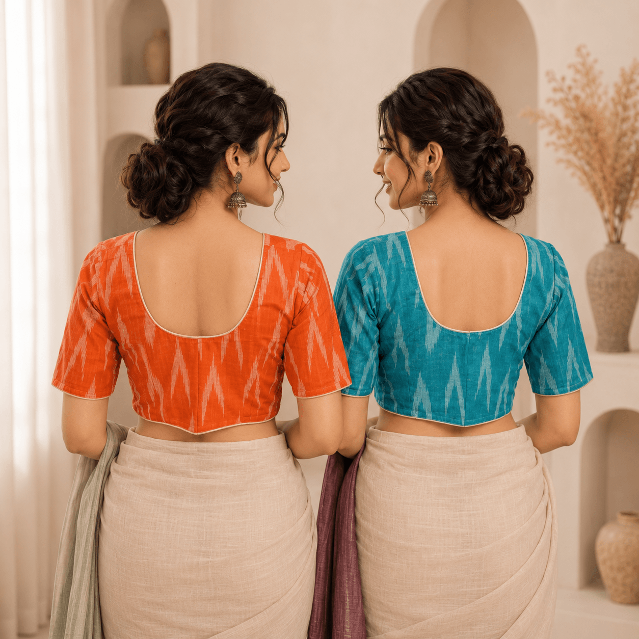 Riyashree Ikkat Cotton Ready-to-Wear Saree Blouse | Pack of 2