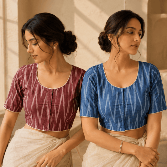 Riyashree Ikkat Cotton Ready-to-Wear Saree Blouse | Pack of 2