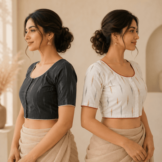 Riyashree Ikkat Cotton Ready-to-Wear Saree Blouse | Pack of 2