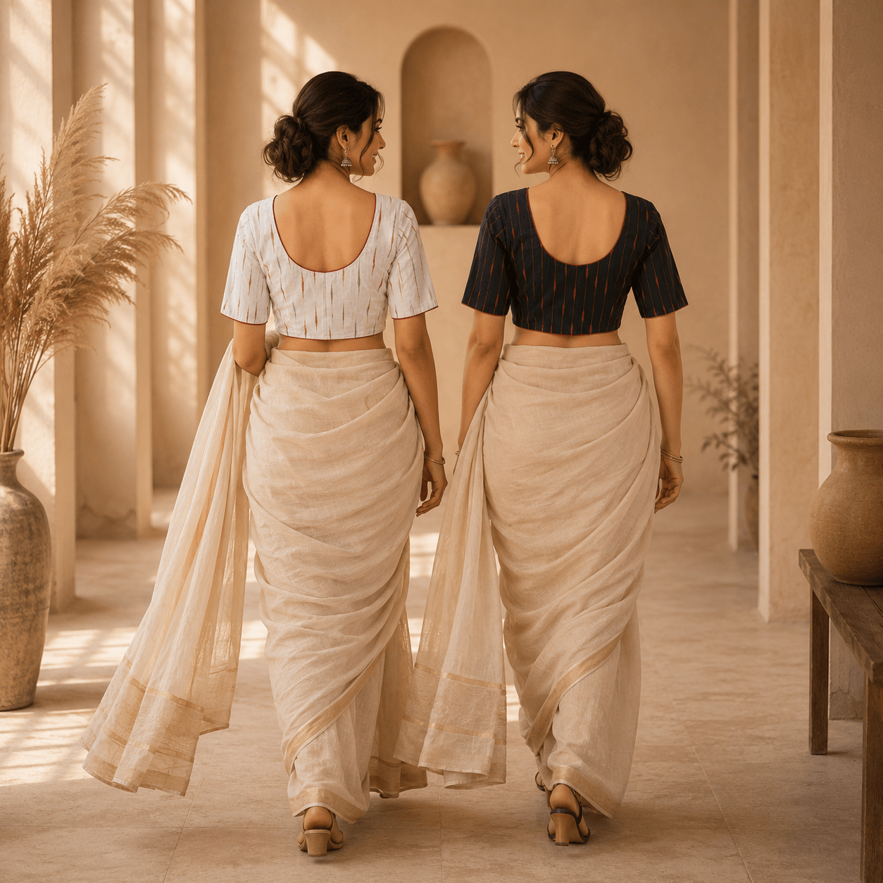 Riyashree Ikkat Cotton Ready-to-Wear Saree Blouse | Pack of 2