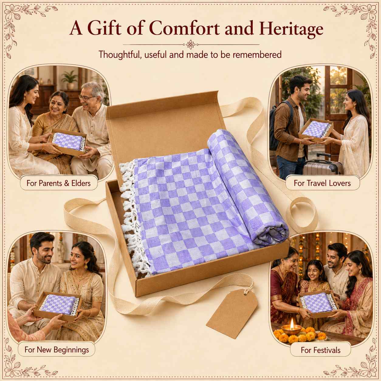 Authentic Bhagalpuri Dull Chadar – Lightweight Pure Cotton AC & Travel Blanket - Classic ( 94×50 in )