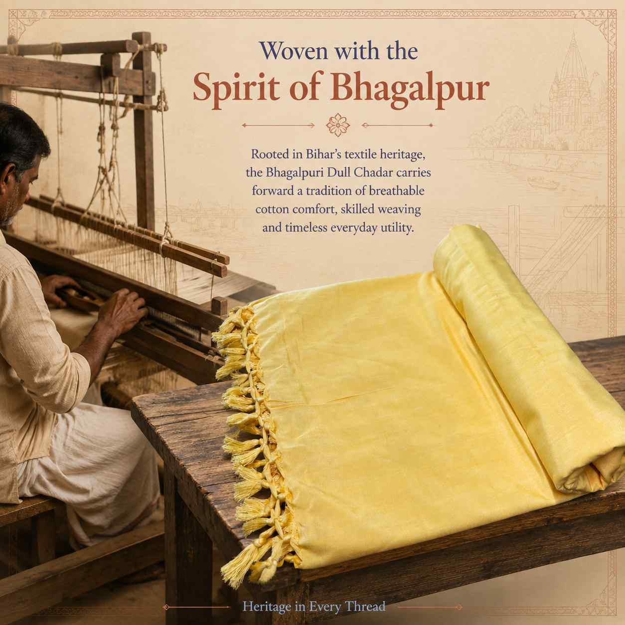 Authentic Bhagalpuri Dull Chadar – Lightweight Pure Cotton AC & Travel Blanket - Classic ( 94×50 in )