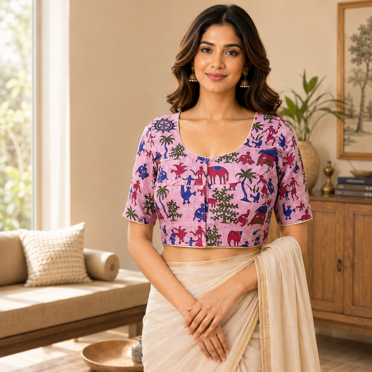 Madhubani Cotton Ready to wear Saree Blouse â Ready to Wear