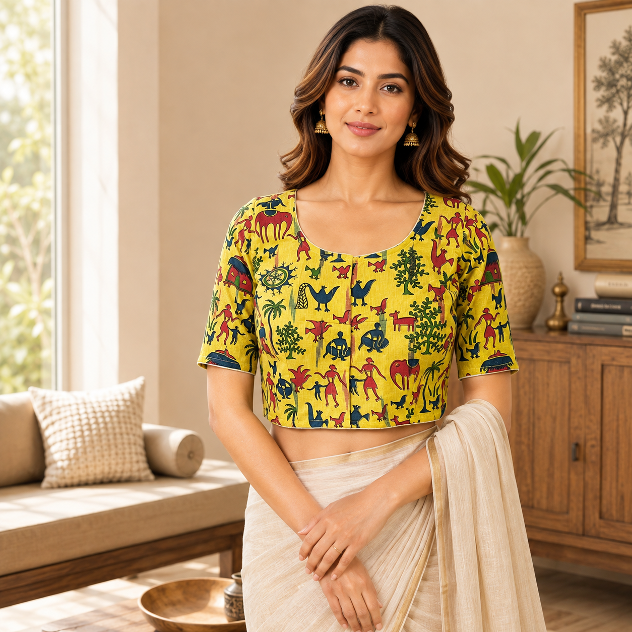 Madhubani Cotton Ready to wear Saree Blouse â Ready to Wear