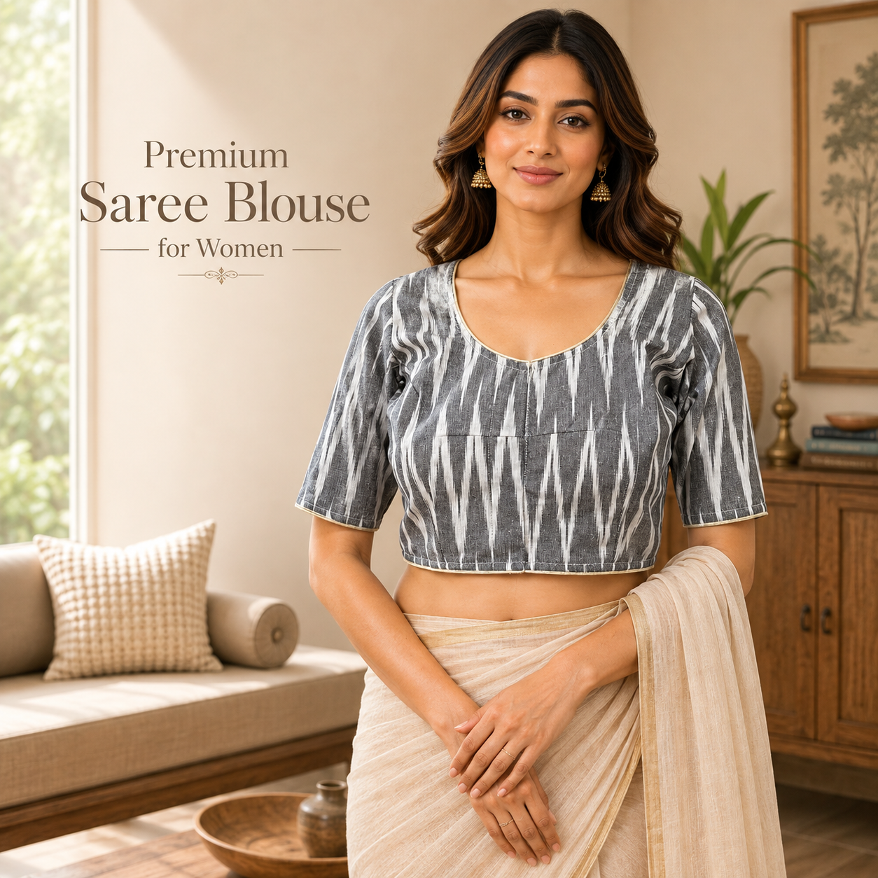 Ikkat Cotton Ready to wear Saree Blouse â Ready to Wear