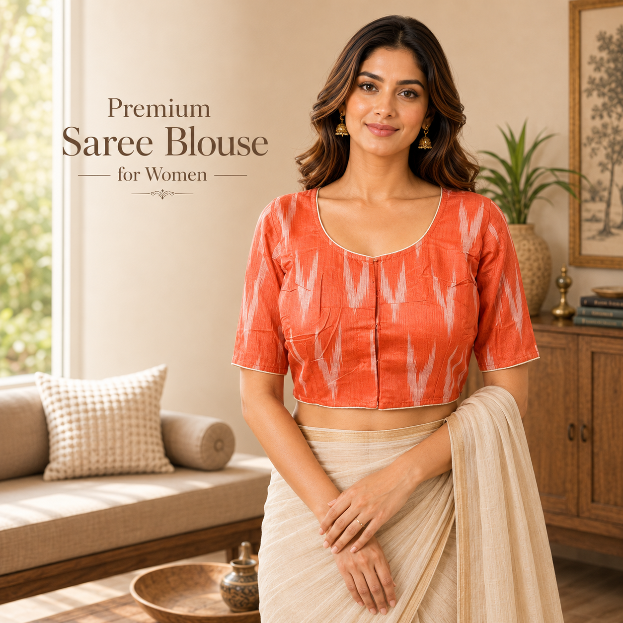 Ikkat Cotton Ready to wear Saree Blouse â Ready to Wear