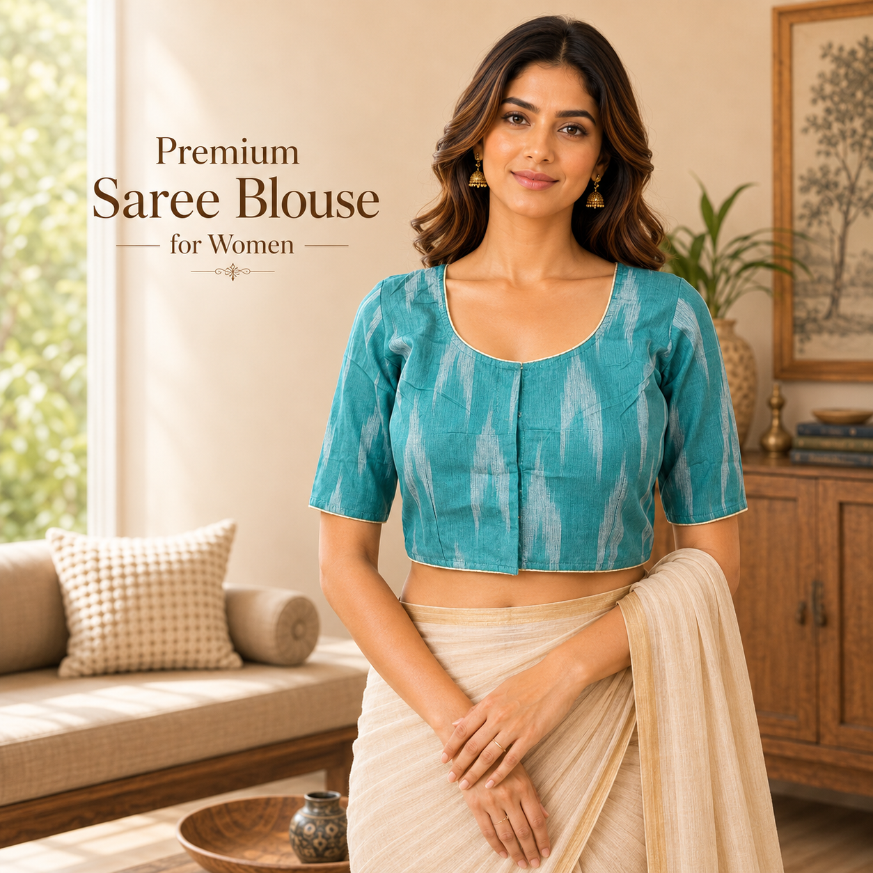 Ikkat Cotton Ready to wear Saree Blouse â Ready to Wear