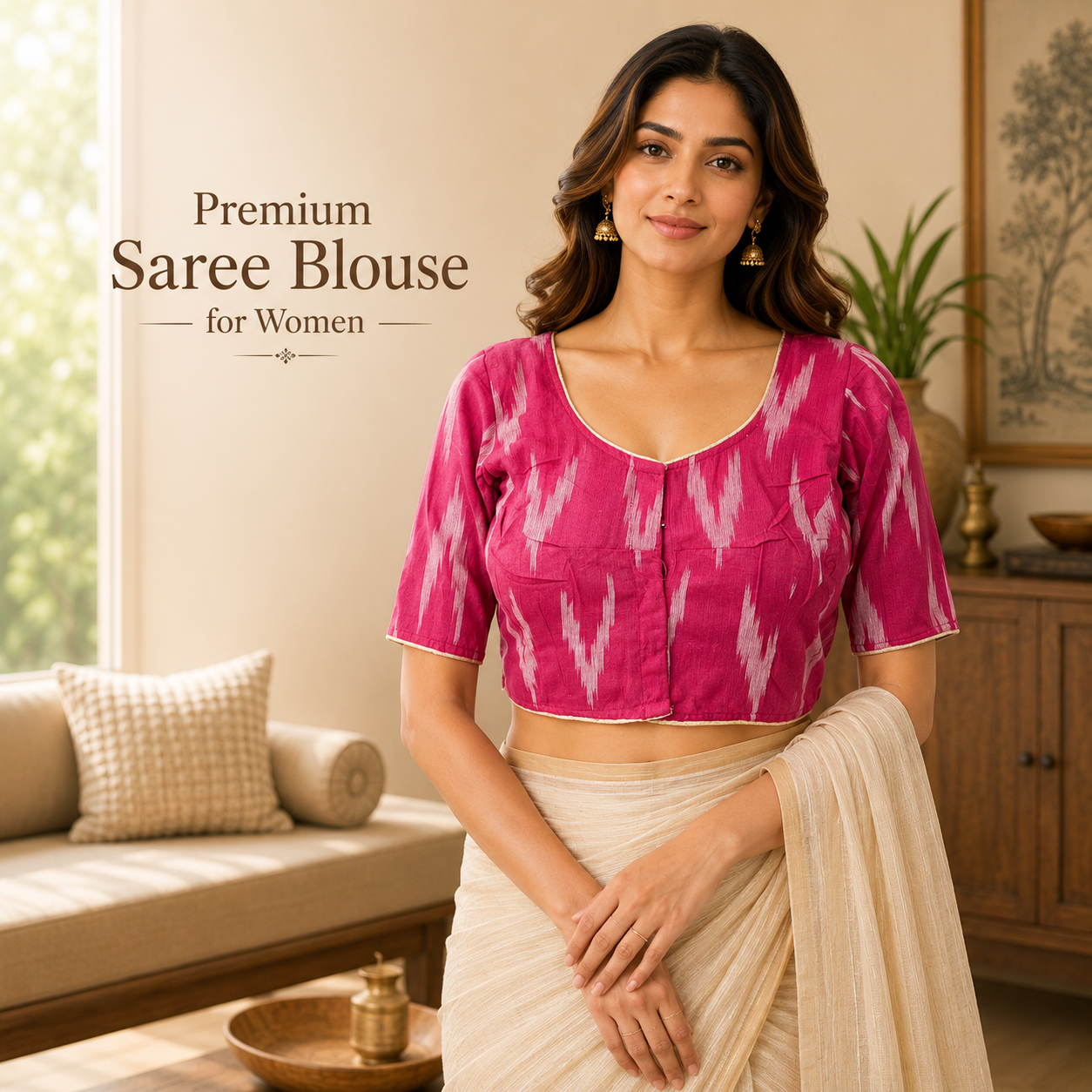 Ikkat Cotton Ready to wear Saree Blouse â Ready to Wear