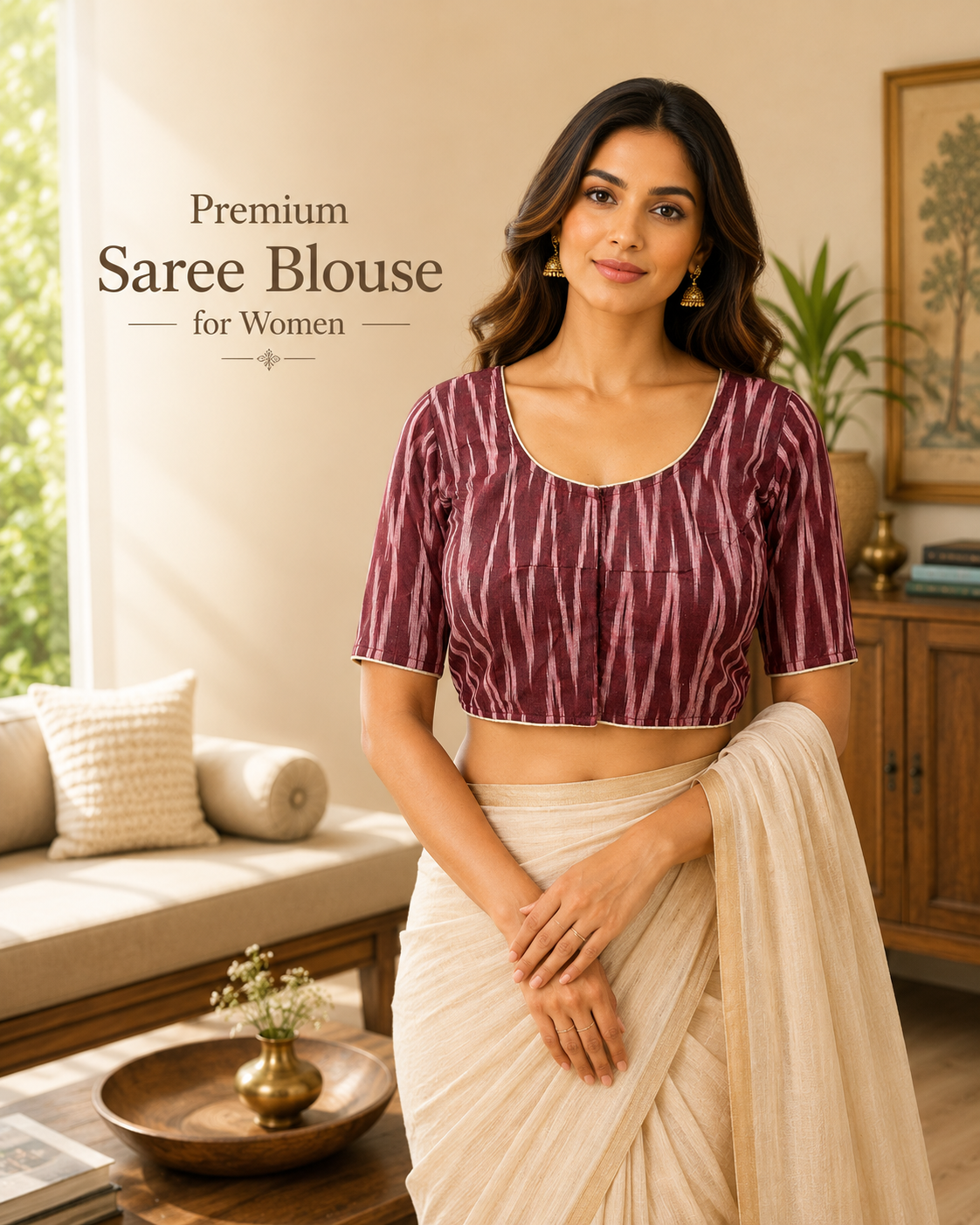 Ikkat Cotton Ready to wear Saree Blouse â Ready to Wear