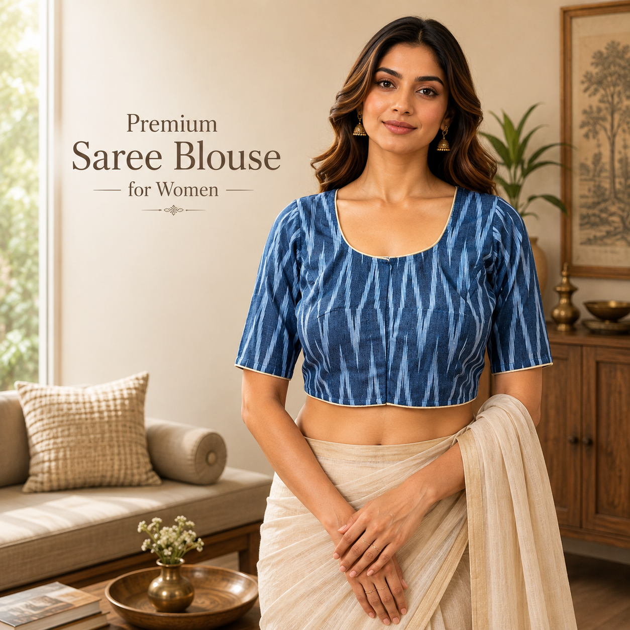 Ikkat Cotton Ready to wear Saree Blouse â Ready to Wear