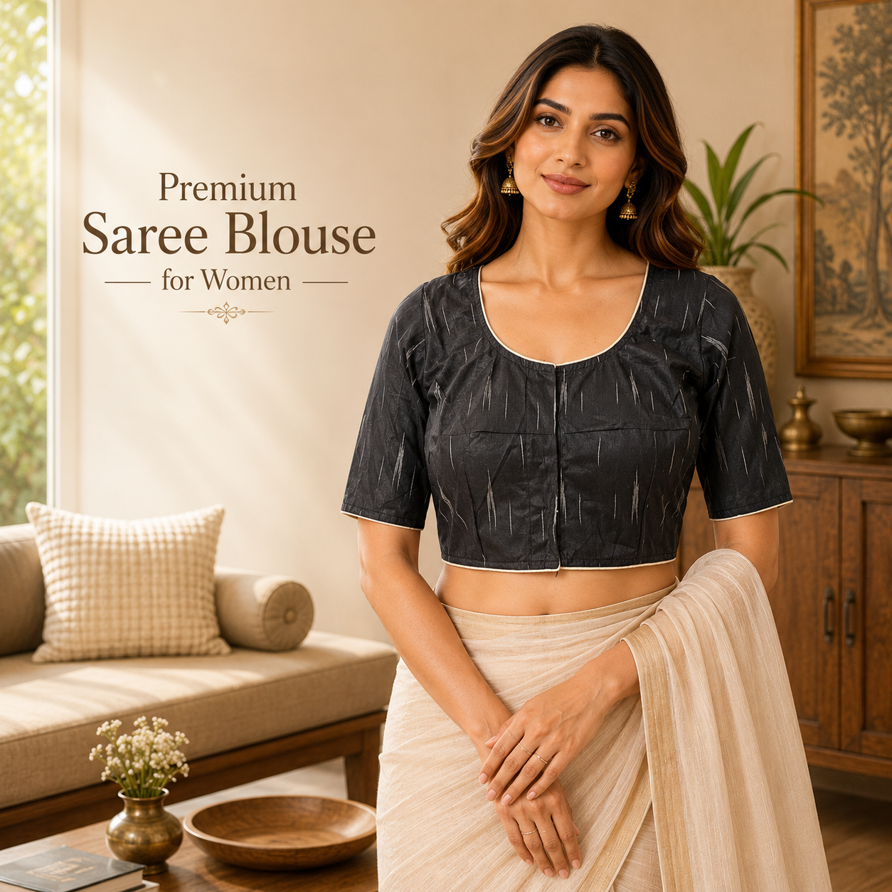Ikkat Cotton Ready to wear Saree Blouse â Ready to Wear