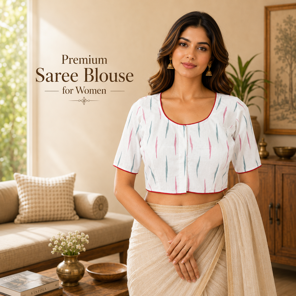 Ikkat Cotton Ready to wear Saree Blouse â Ready to Wear