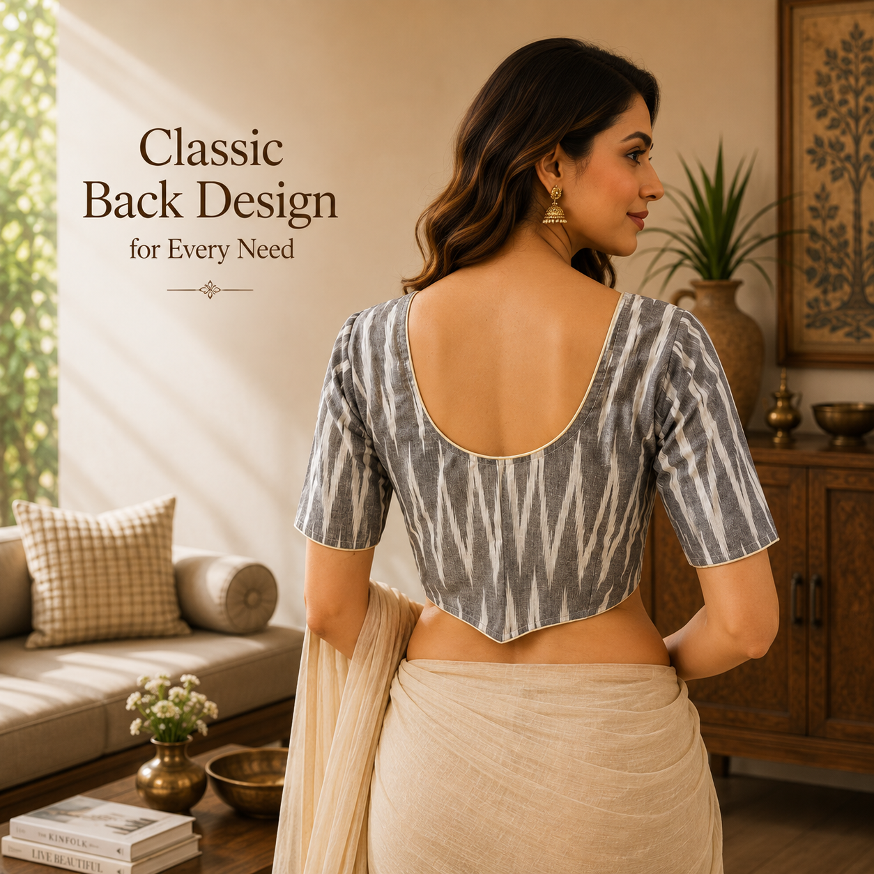 Ikkat Cotton Ready to wear Saree Blouse â Ready to Wear