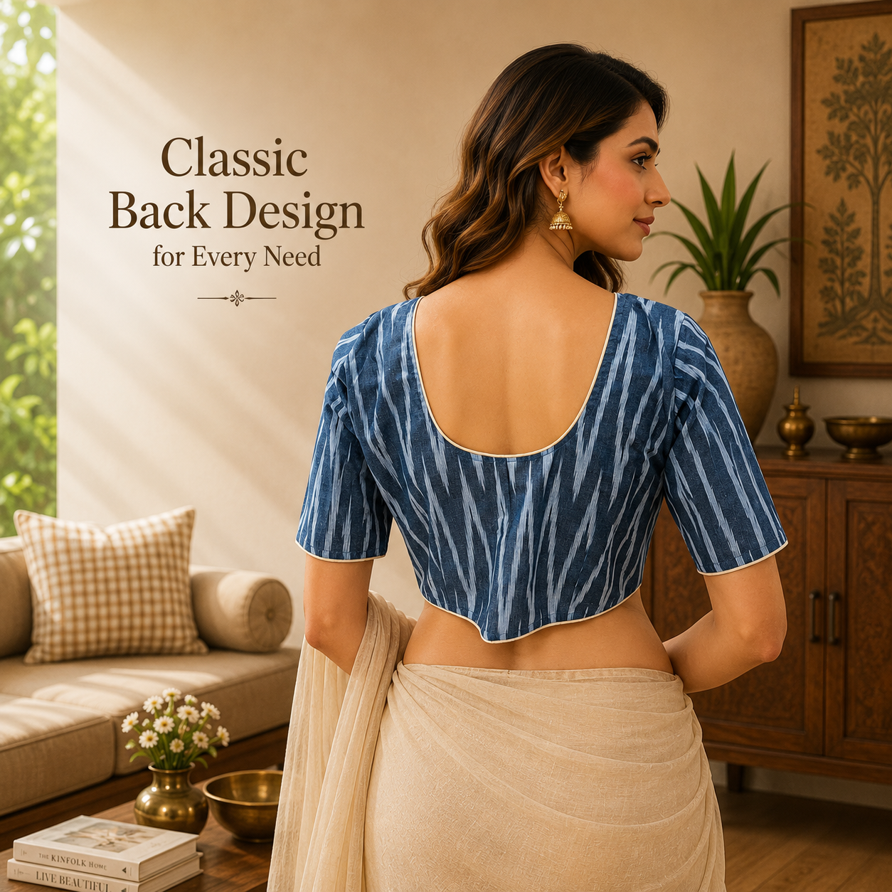 Ikkat Cotton Ready to wear Saree Blouse â Ready to Wear
