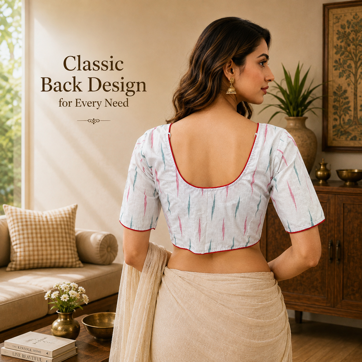 Ikkat Cotton Ready to wear Saree Blouse â Ready to Wear