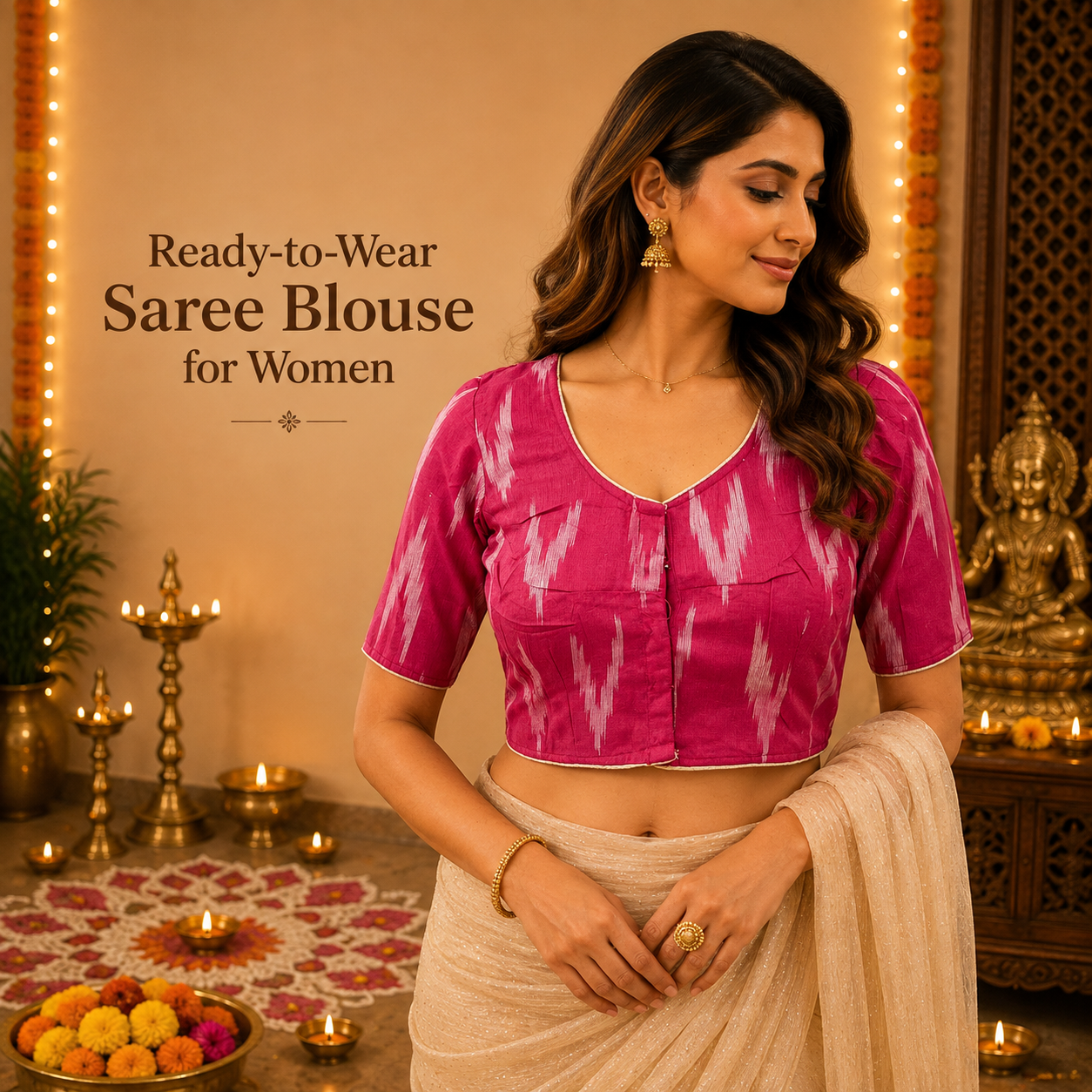 Ikkat Cotton Ready to wear Saree Blouse â Ready to Wear