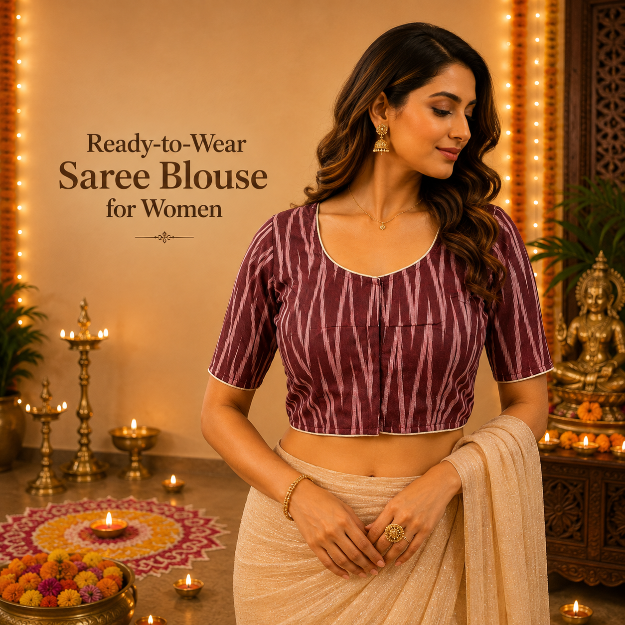 Ikkat Cotton Ready to wear Saree Blouse â Ready to Wear