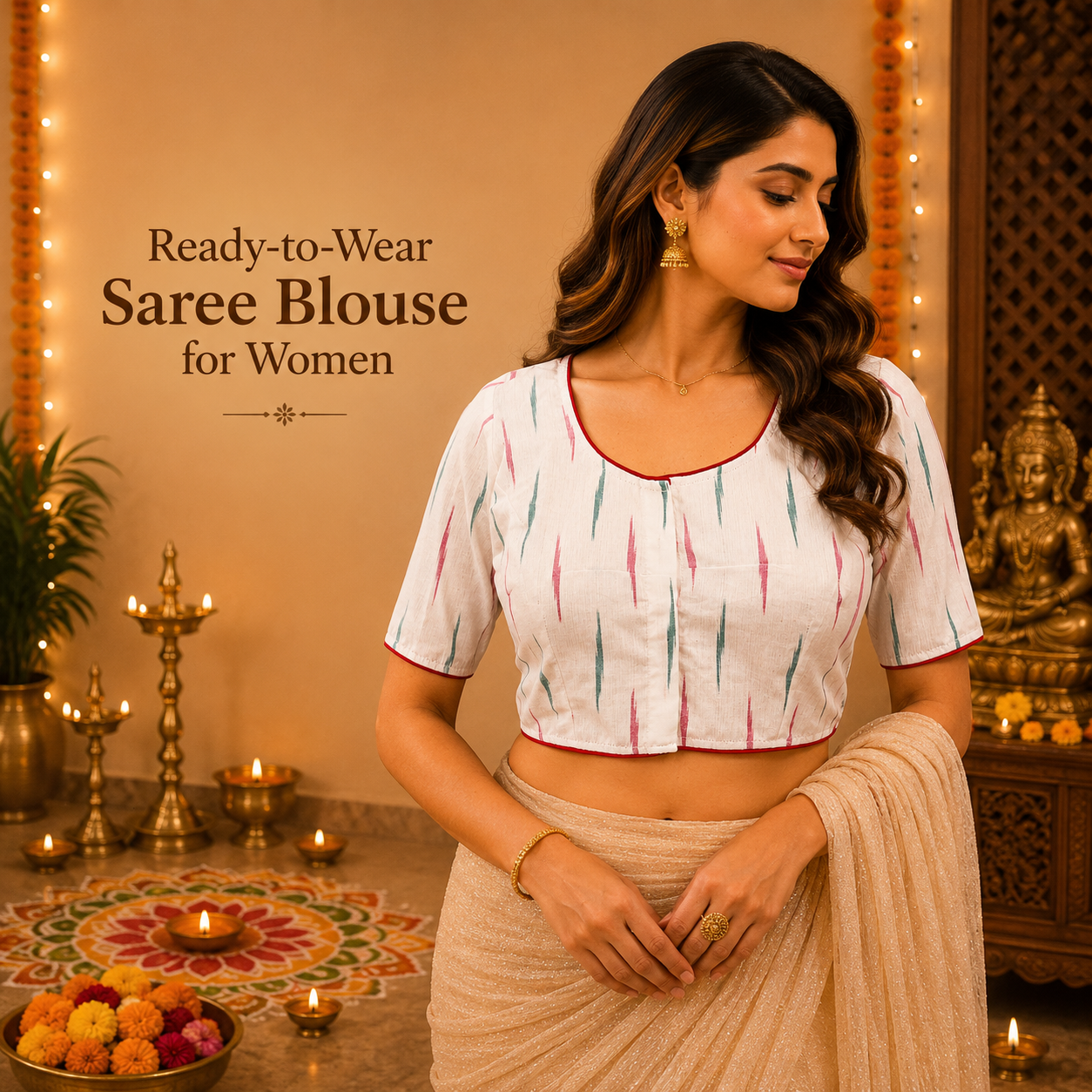 Ikkat Cotton Ready to wear Saree Blouse â Ready to Wear