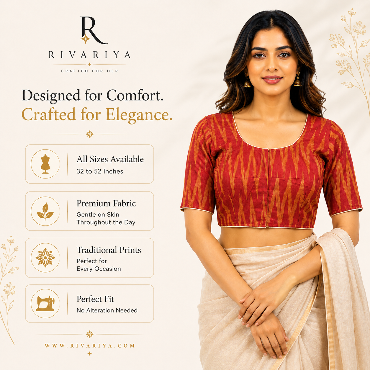 Ikkat Cotton Ready to wear Saree Blouse â Ready to Wear