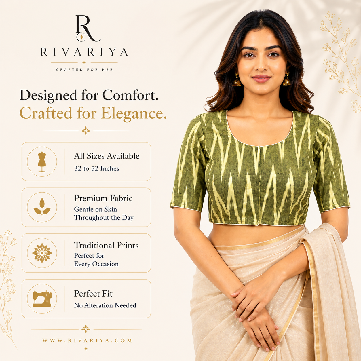 Ikkat Cotton Ready to wear Saree Blouse â Ready to Wear