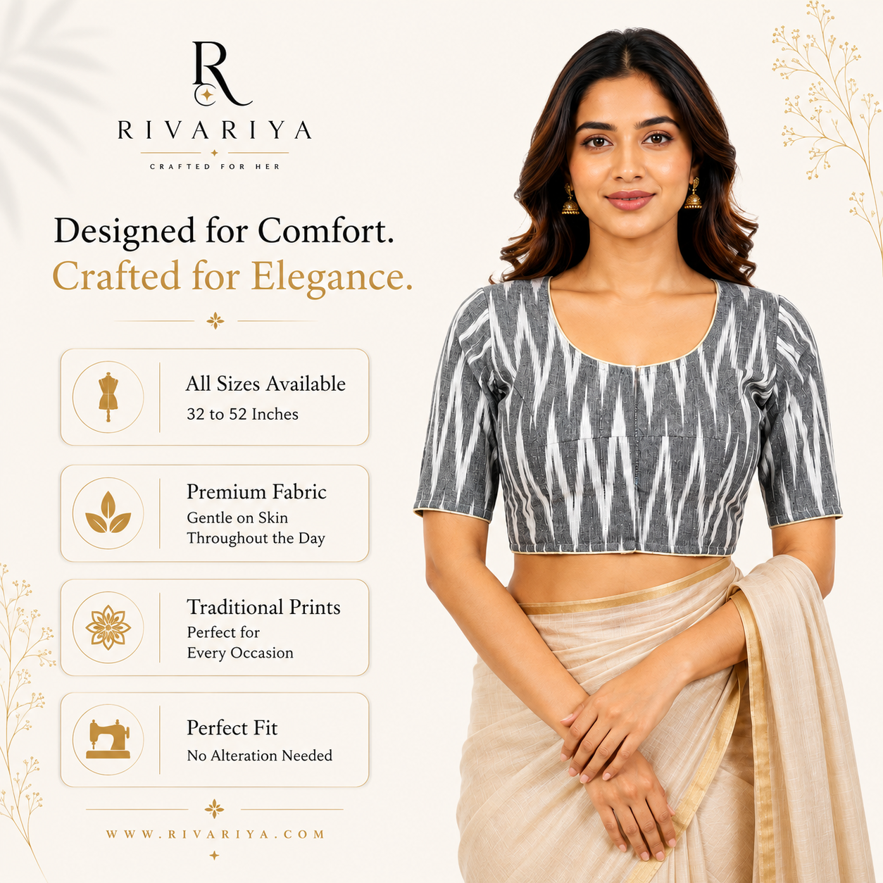 Ikkat Cotton Ready to wear Saree Blouse â Ready to Wear