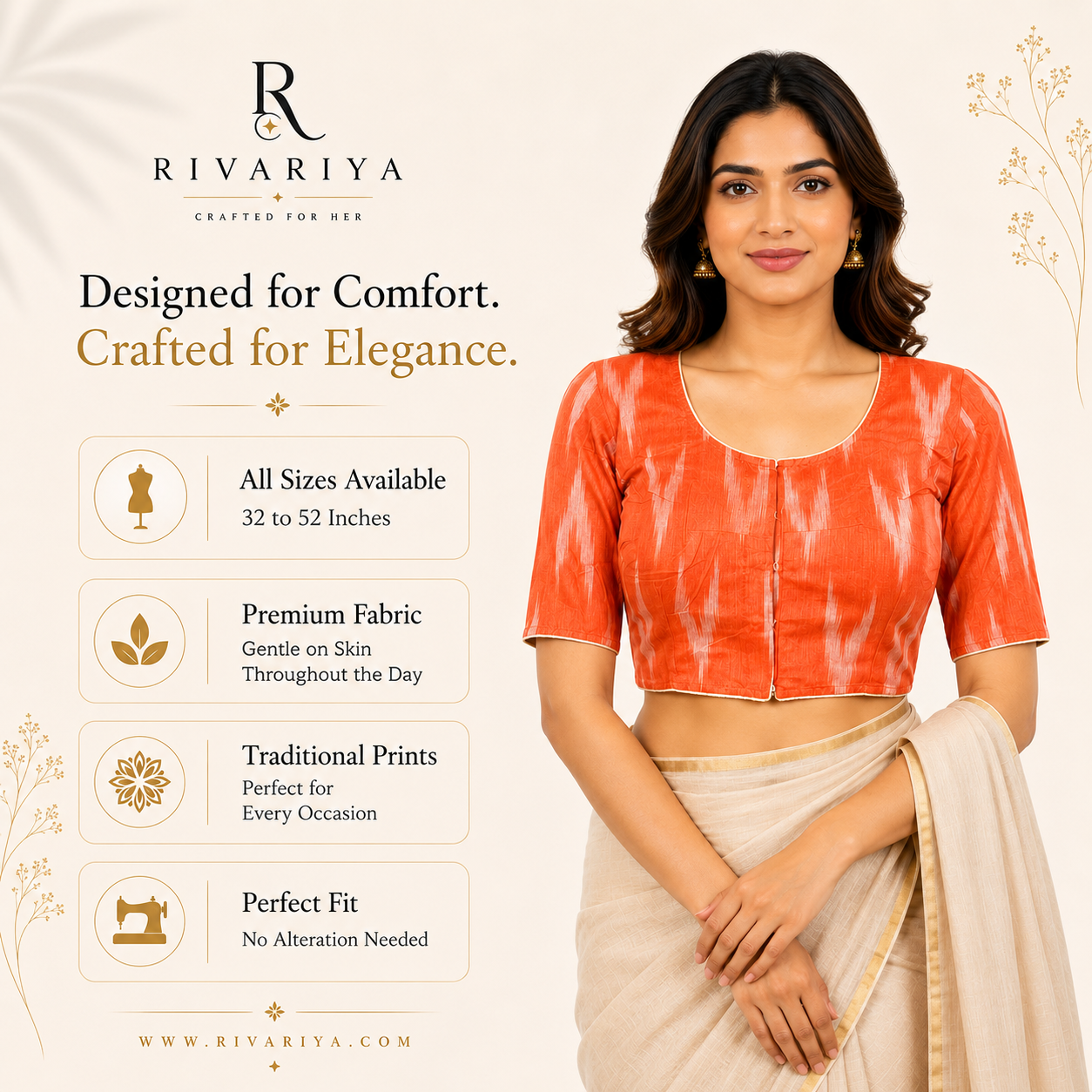 Ikkat Cotton Ready to wear Saree Blouse â Ready to Wear