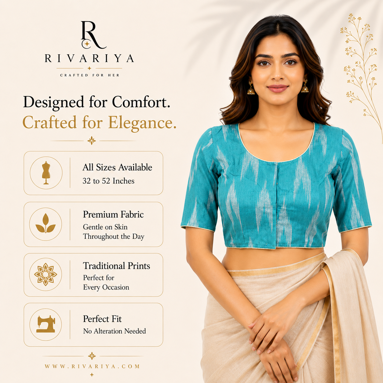 Ikkat Cotton Ready to wear Saree Blouse â Ready to Wear