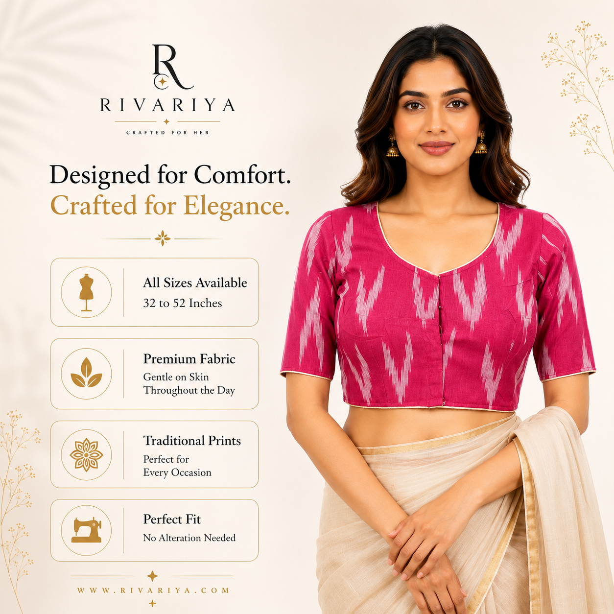 Ikkat Cotton Ready to wear Saree Blouse â Ready to Wear