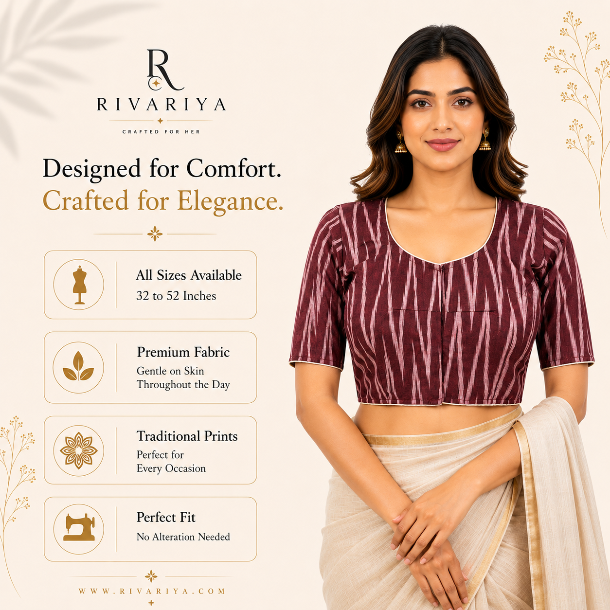 Ikkat Cotton Ready to wear Saree Blouse â Ready to Wear