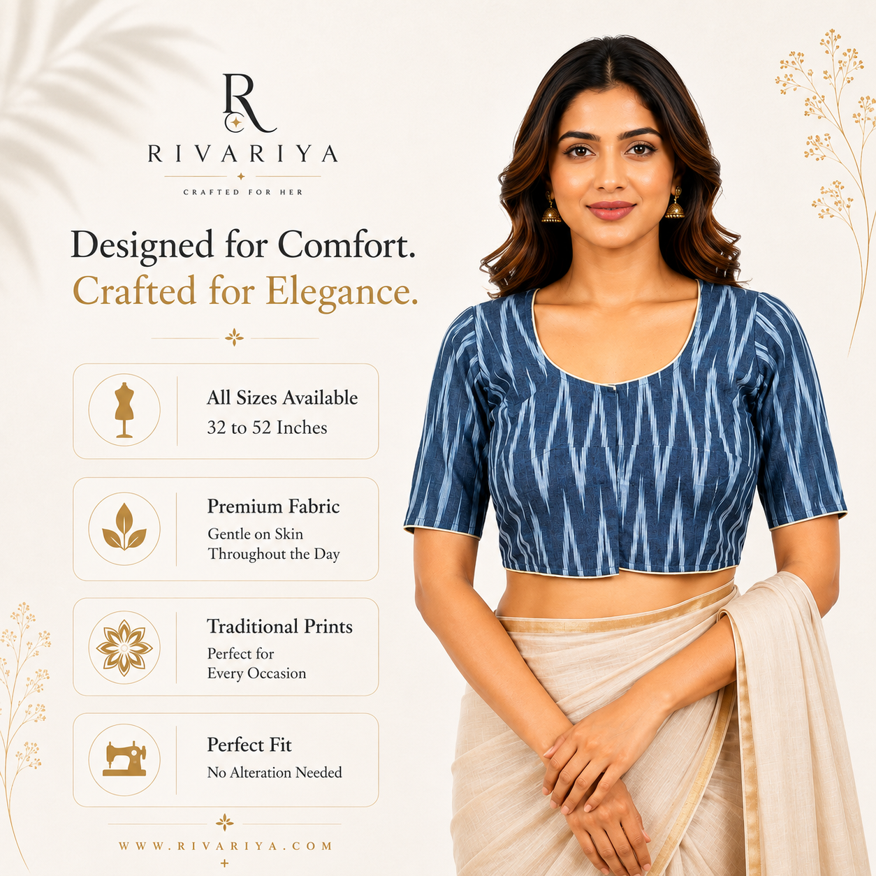 Ikkat Cotton Ready to wear Saree Blouse â Ready to Wear