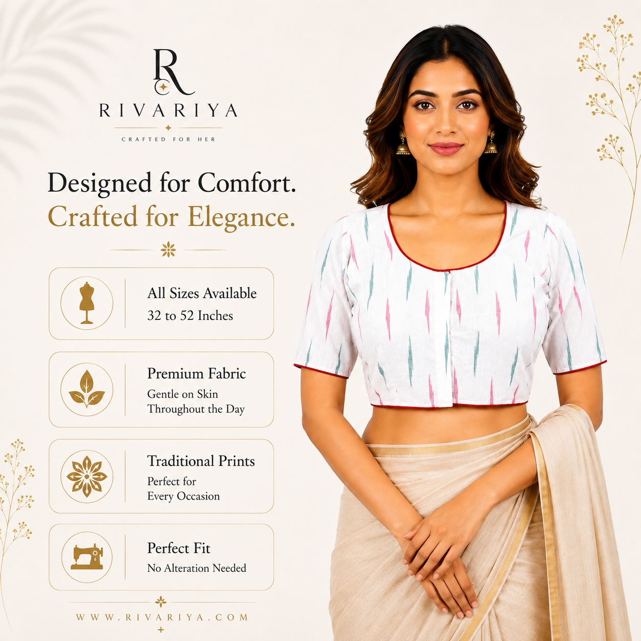 Ikkat Cotton Ready to wear Saree Blouse â Ready to Wear