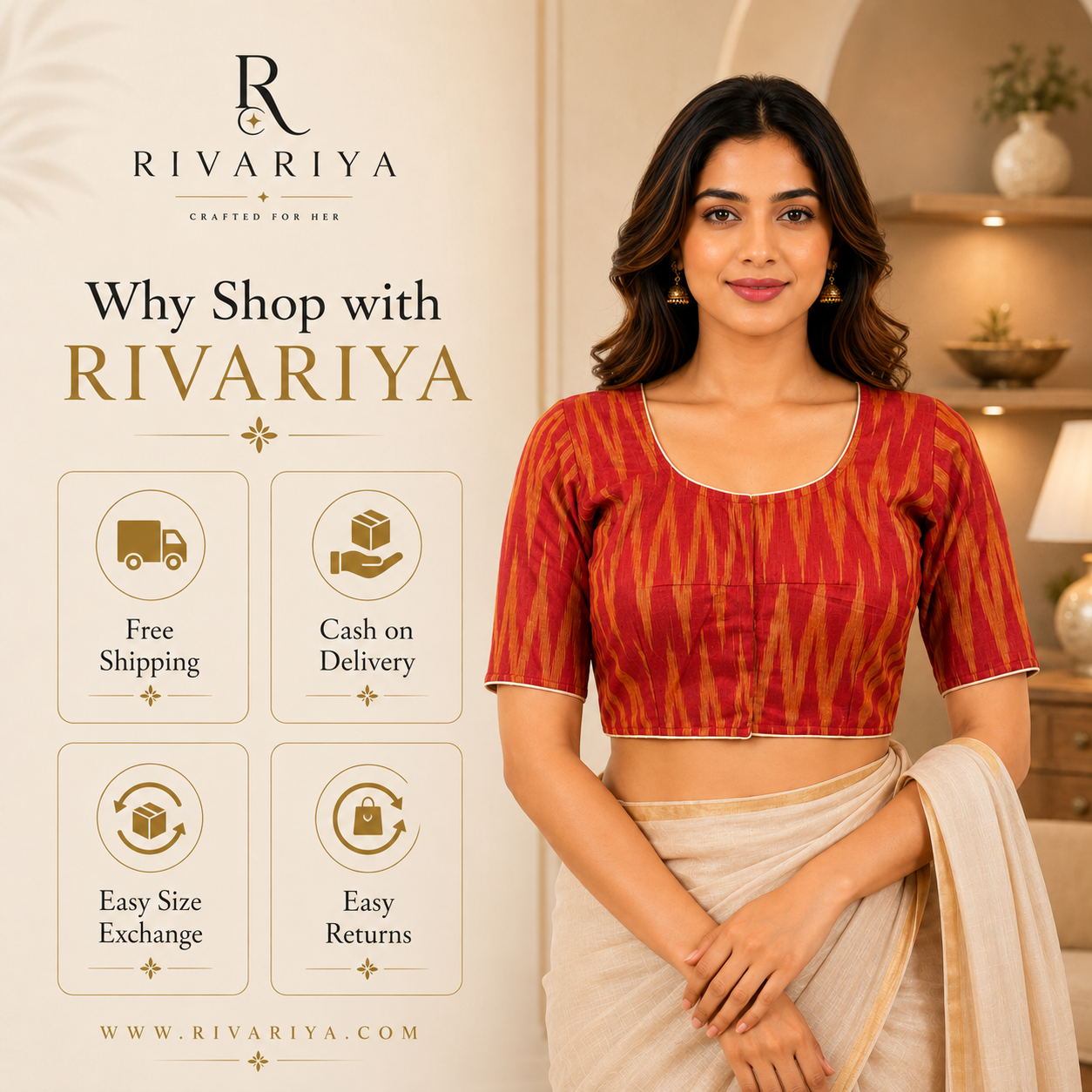 Ikkat Cotton Ready to wear Saree Blouse â Ready to Wear