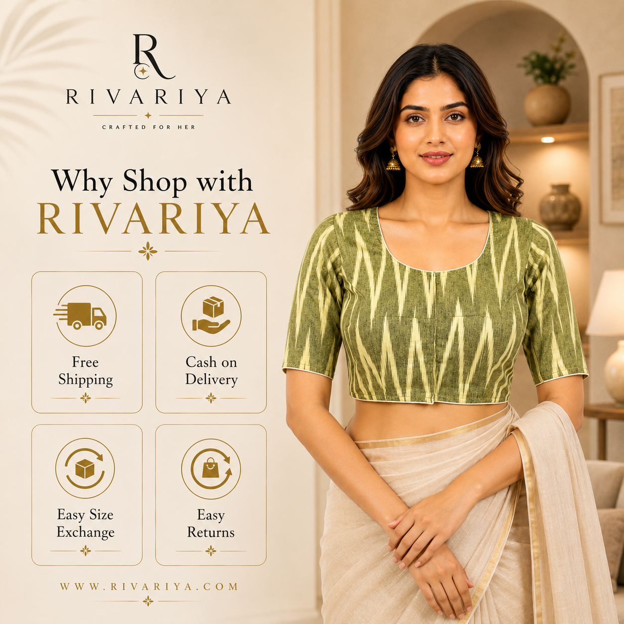 Ikkat Cotton Ready to wear Saree Blouse â Ready to Wear