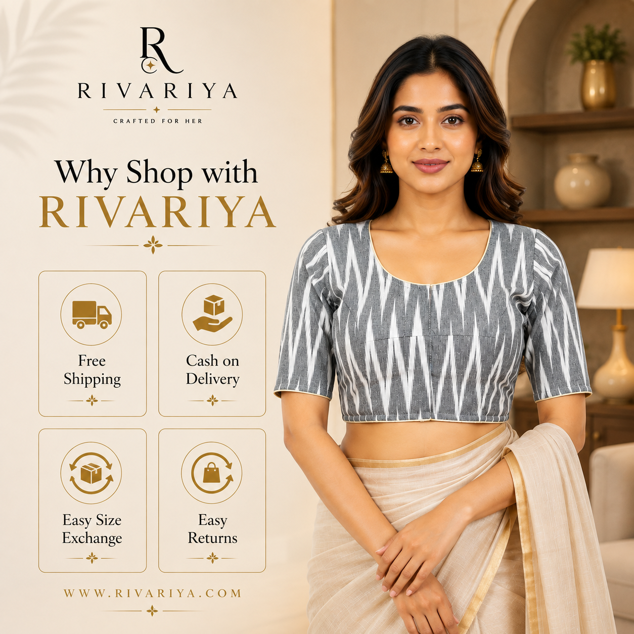 Ikkat Cotton Ready to wear Saree Blouse â Ready to Wear