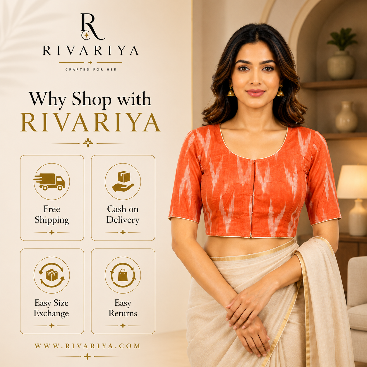 Ikkat Cotton Ready to wear Saree Blouse â Ready to Wear