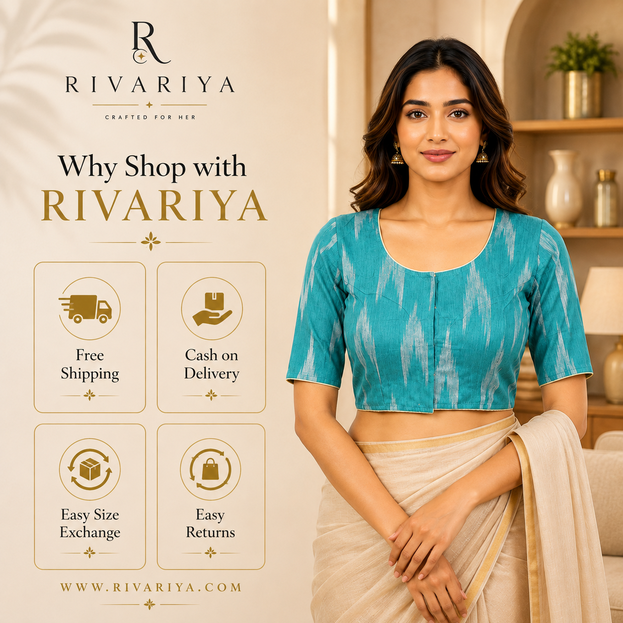 Ikkat Cotton Ready to wear Saree Blouse â Ready to Wear