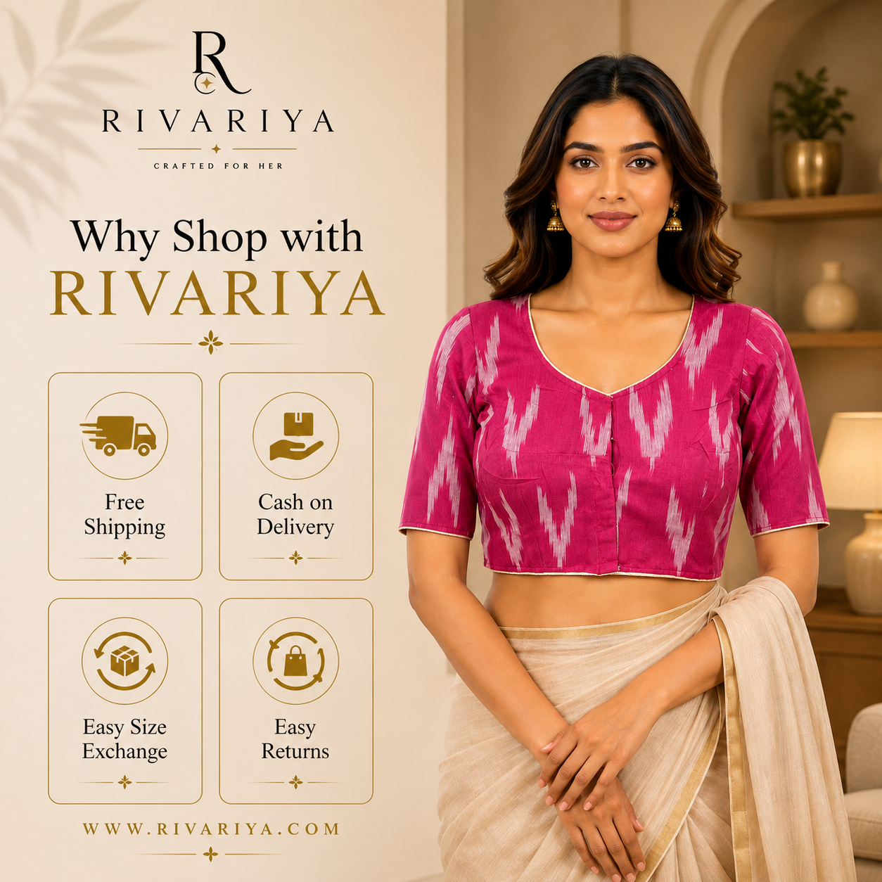 Ikkat Cotton Ready to wear Saree Blouse â Ready to Wear