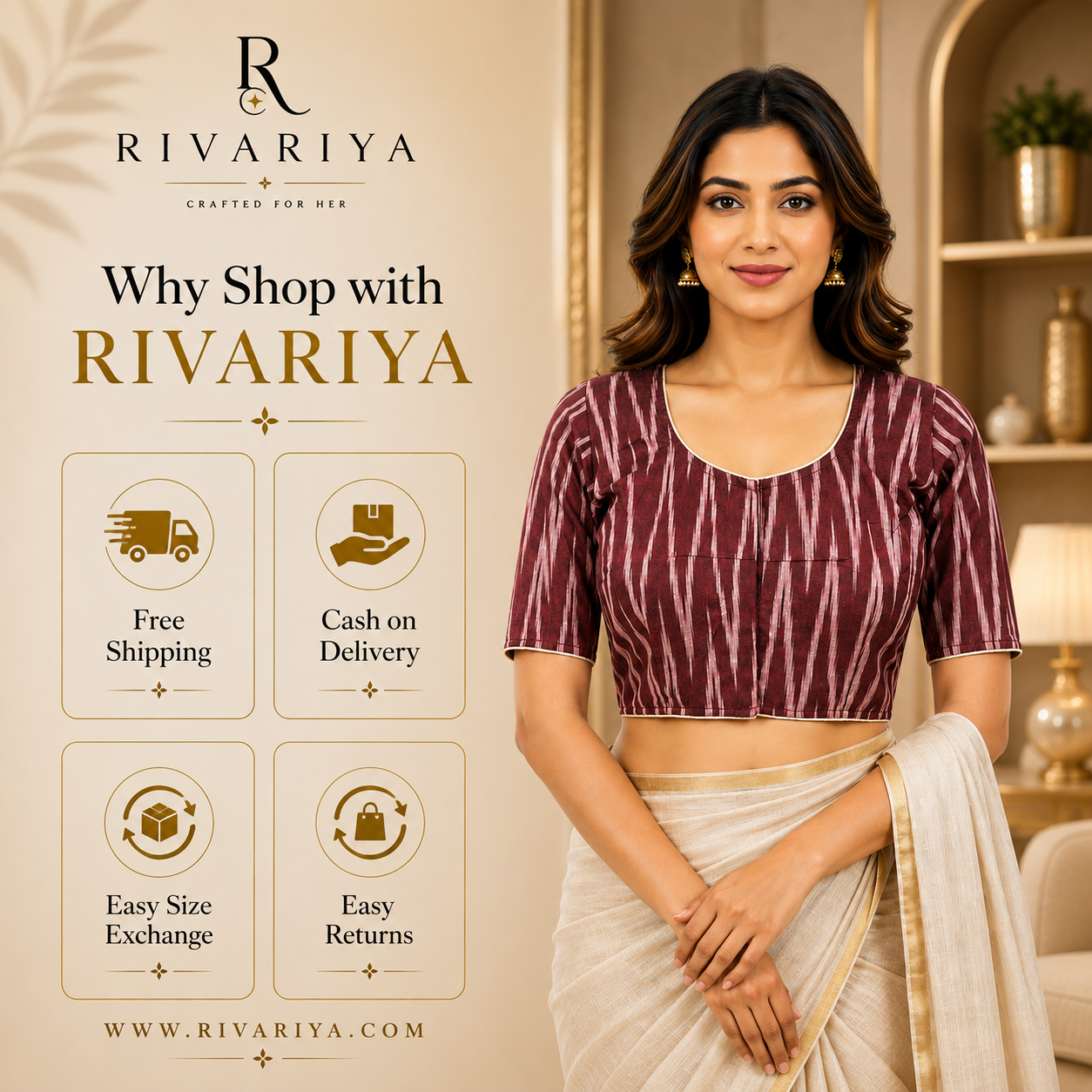 Ikkat Cotton Ready to wear Saree Blouse â Ready to Wear