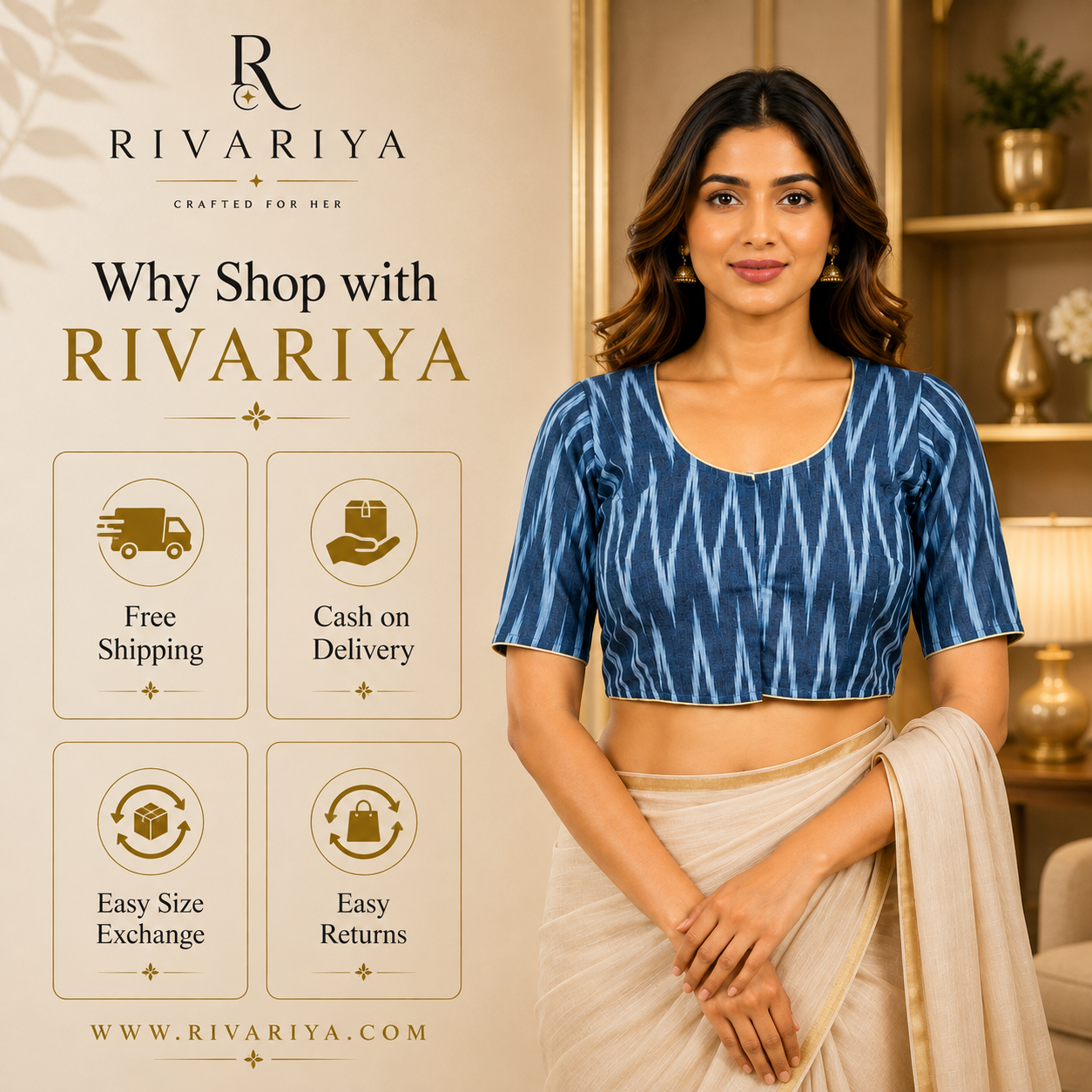 Ikkat Cotton Ready to wear Saree Blouse â Ready to Wear