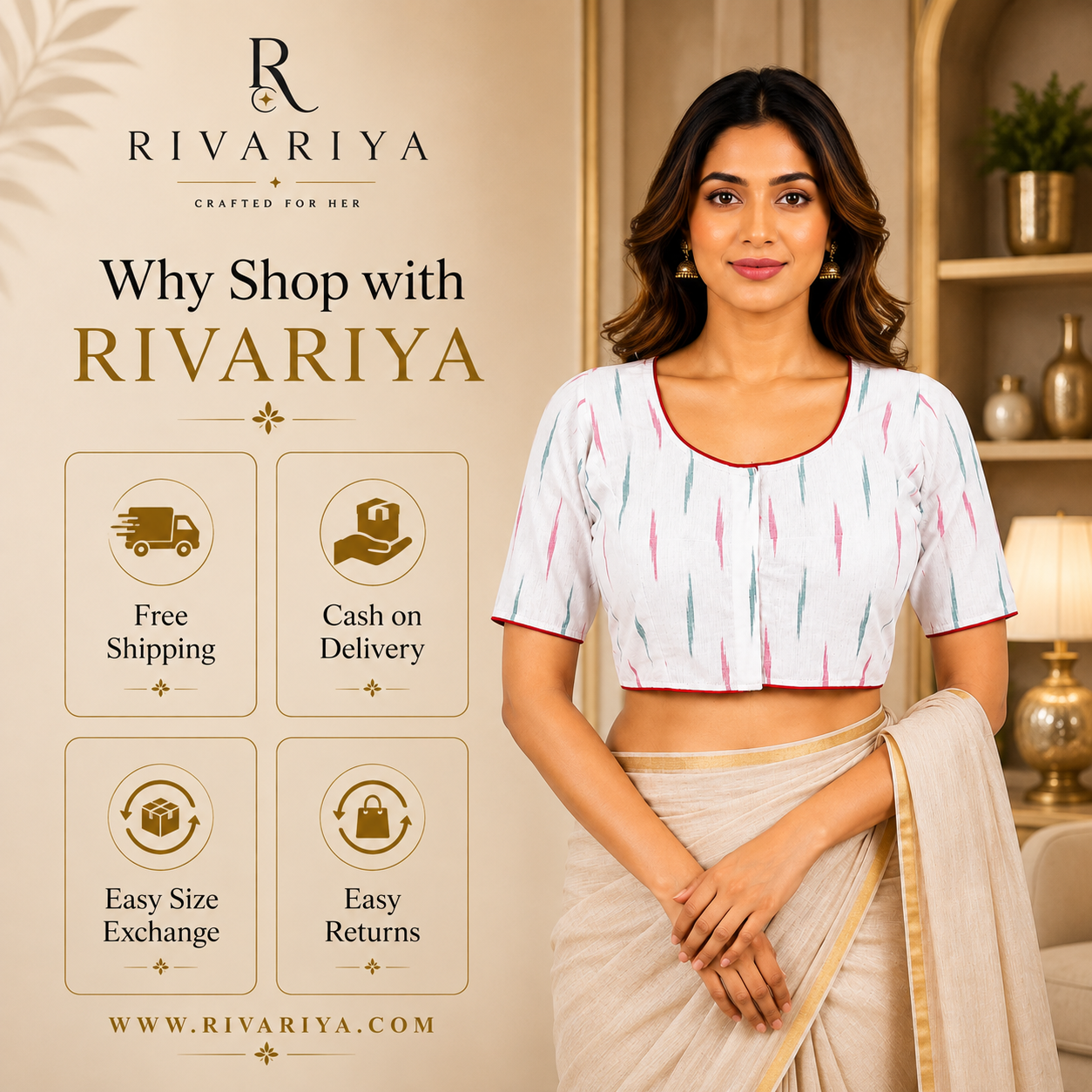 Ikkat Cotton Ready to wear Saree Blouse â Ready to Wear