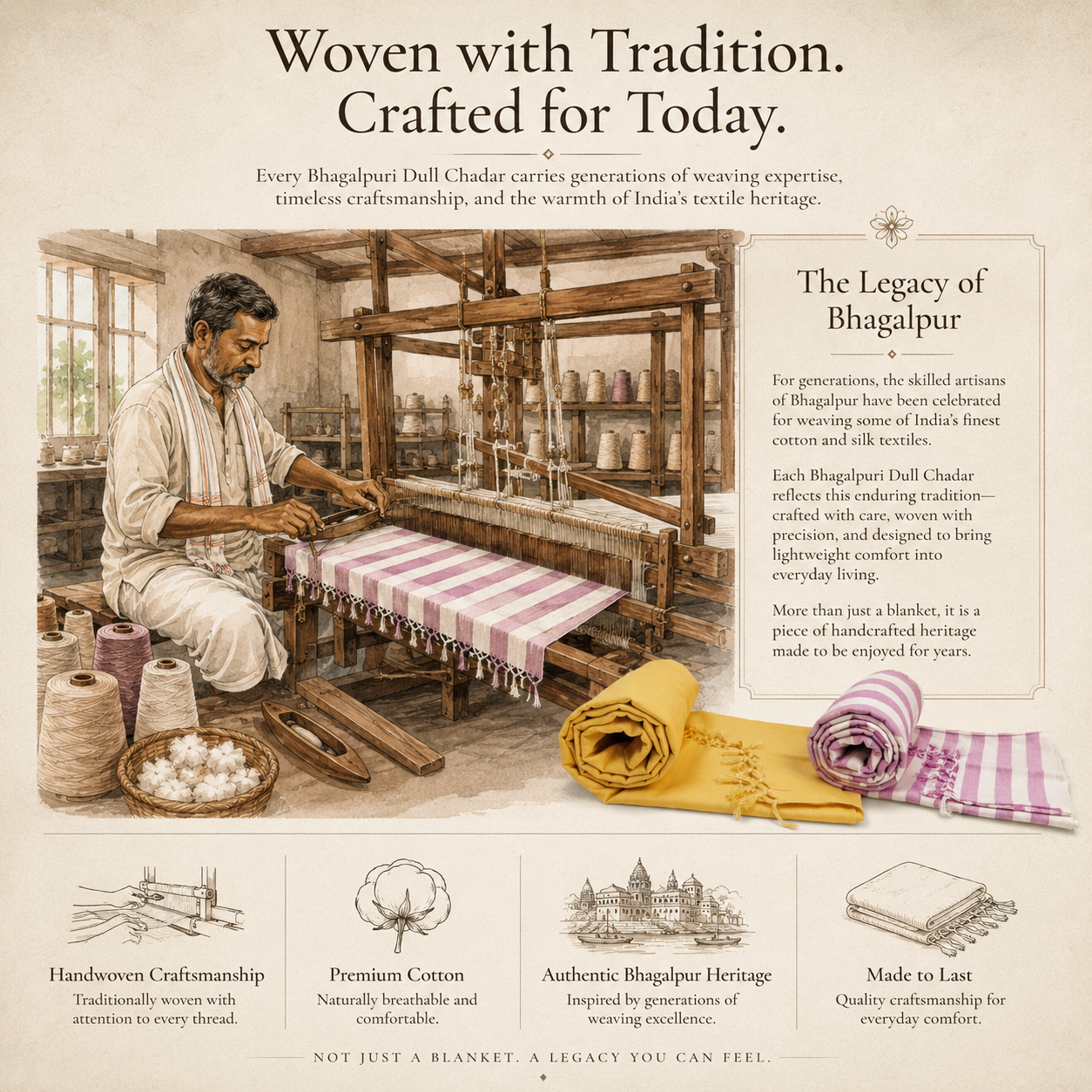 Pack of 2 Authentic Premium 3D Bhagalpuri Dull Chadar | 100% Cotton Lightweight Soft Blanket for AC Room, Travel & Everyday Use | Classic Size 100 × 52 Inches  DULL 63 64