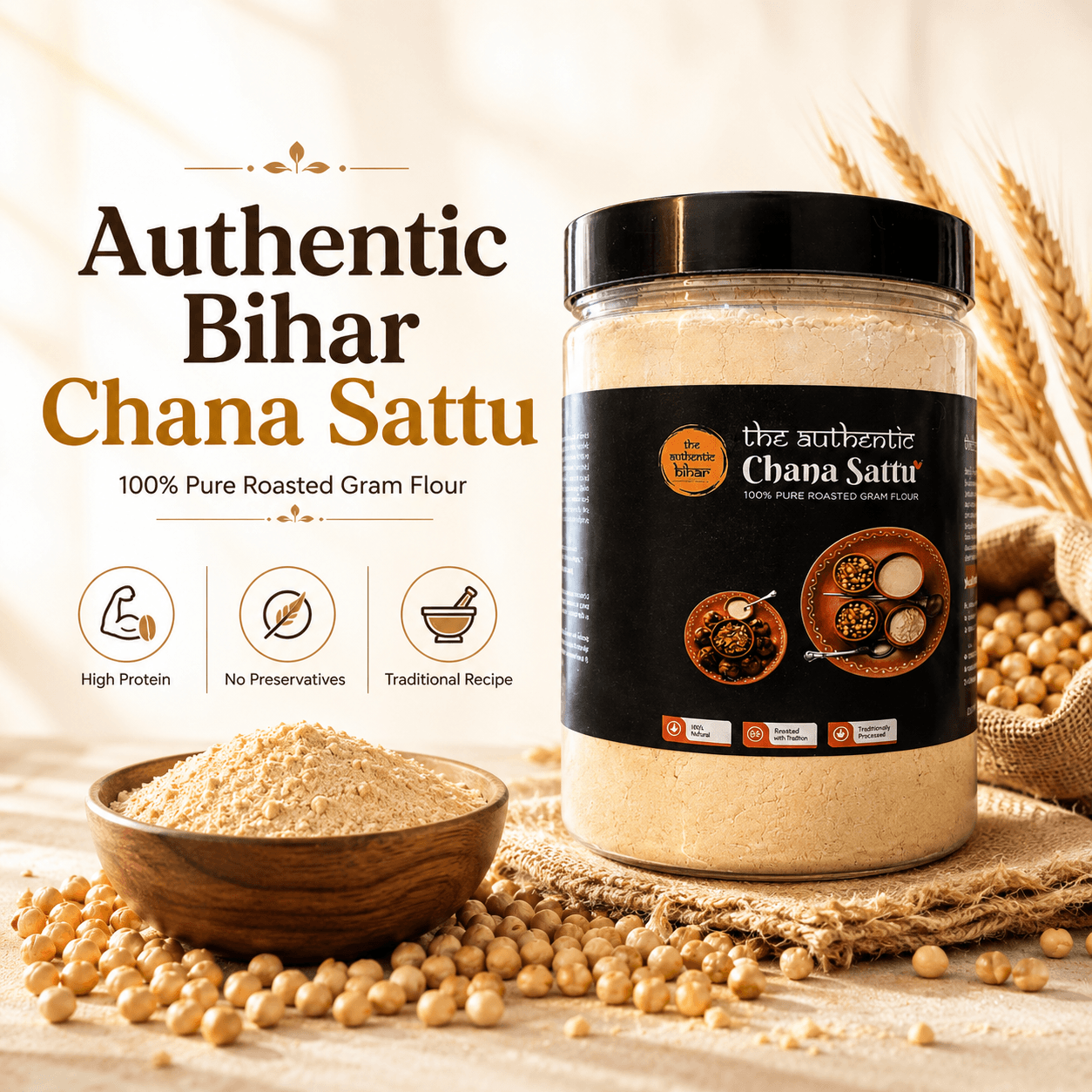 Authentic Bihar Chana Sattu | Traditional Roasted Gram Flour | High Protein Natural Superfood