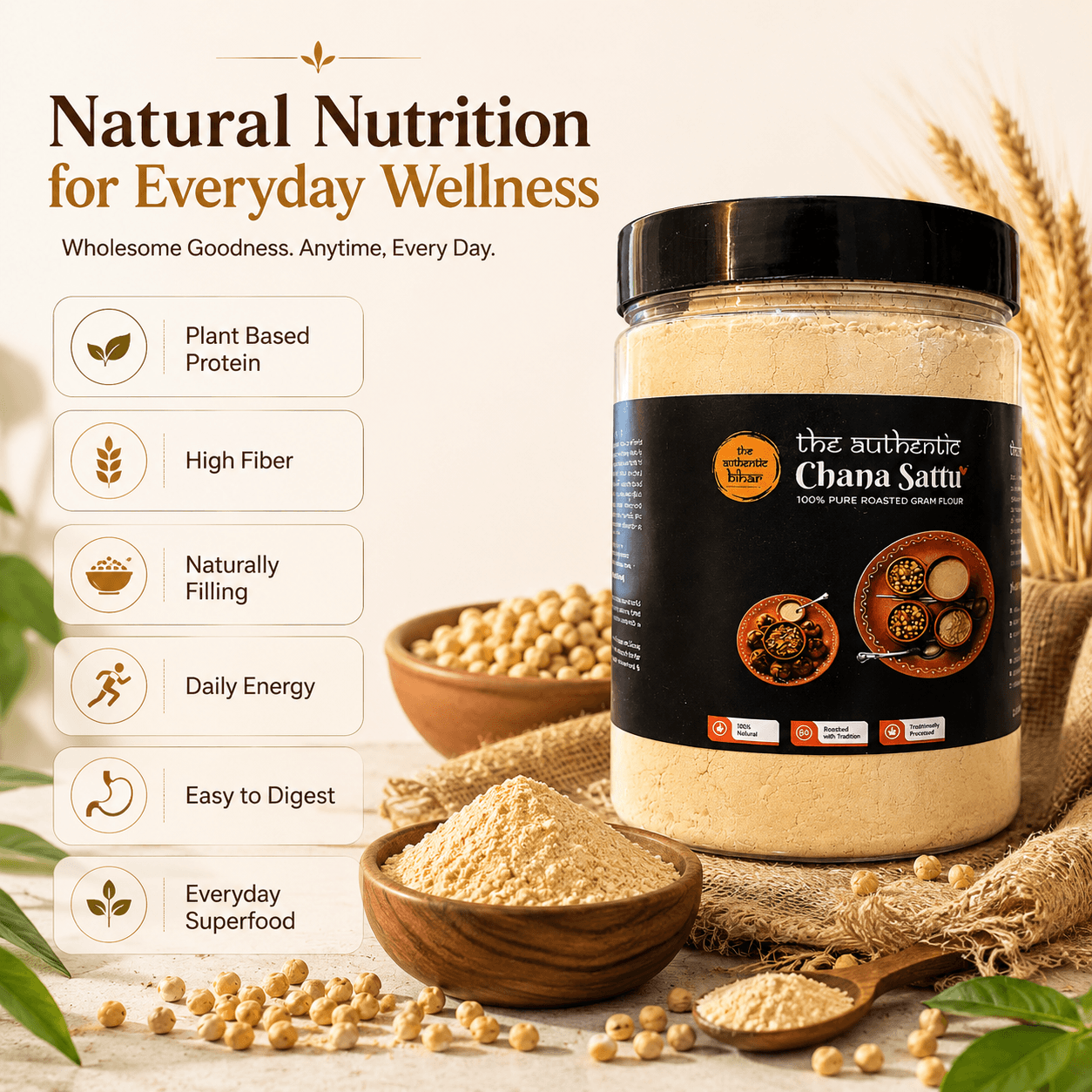Authentic Bihar Chana Sattu | Traditional Roasted Gram Flour | High Protein Natural Superfood