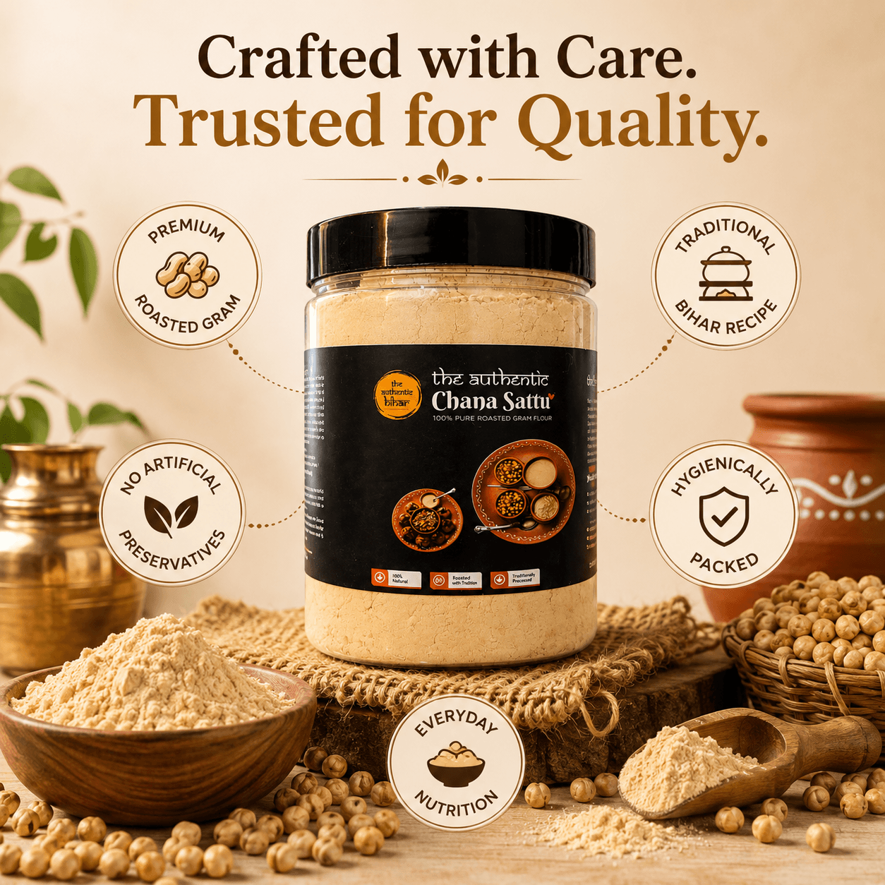 Authentic Bihar Chana Sattu | Traditional Roasted Gram Flour | High Protein Natural Superfood